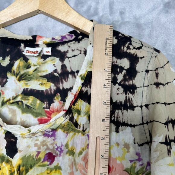 Tianello Top Womens XS Colorful Floral Embroidered Cotton Short Sleeve Boho - Picture 10 of 11